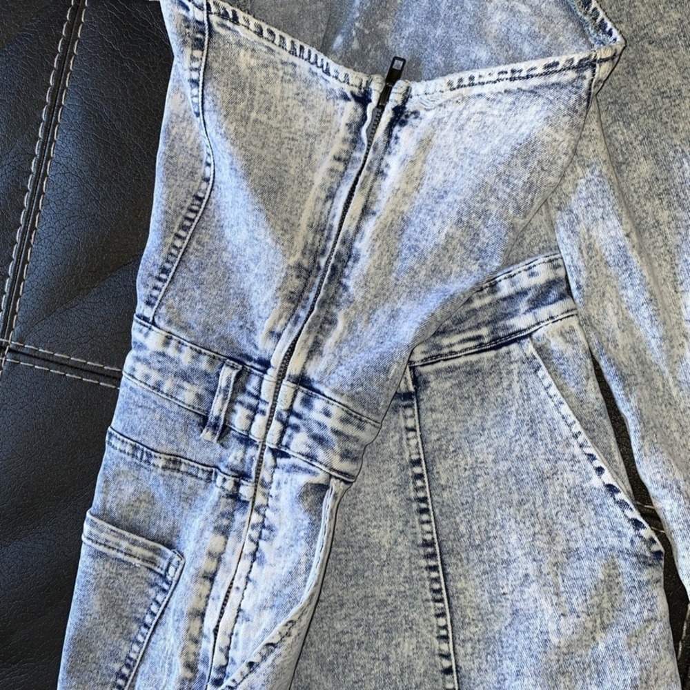 Emprada One Shoulder Denim Jumpsuit Women's Medium Light Wash Stretch Y2K - Picture 6 of 11